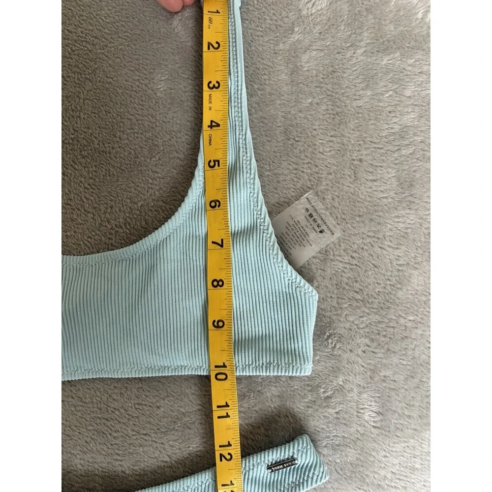 White Fox NWT Blue Swim Ribbed Palm Springs Bikini Top Del Marcos Bottom XS - Picture 4 of 7